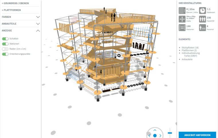 Kristallturm – Konfigurator für Hochseilgärten in 3D